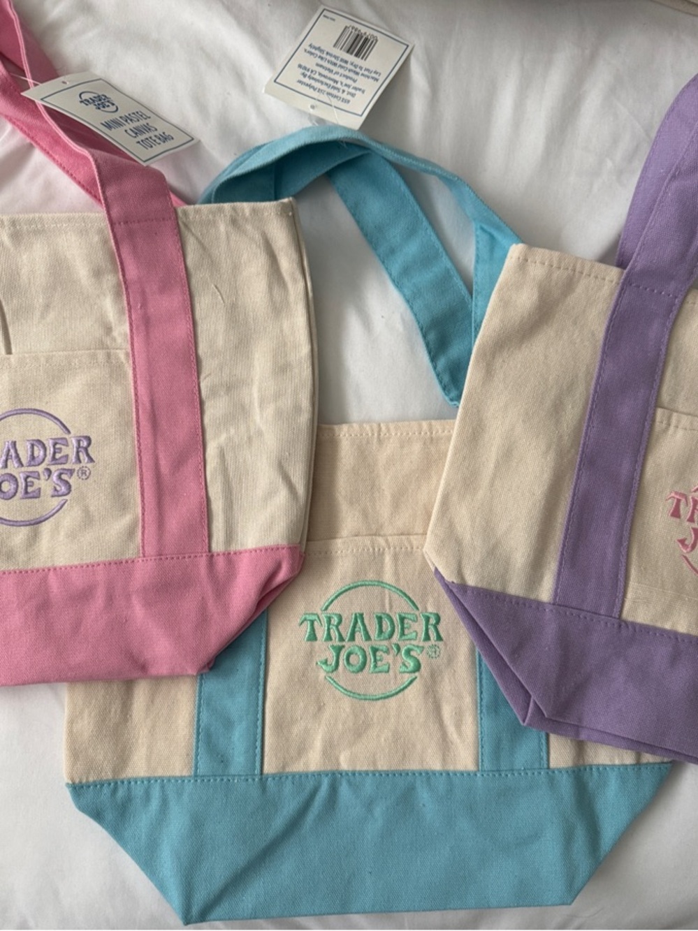 NEW Trader Joe’s Tote Bag - Bundle of 3 - Pink, Blue, Purple